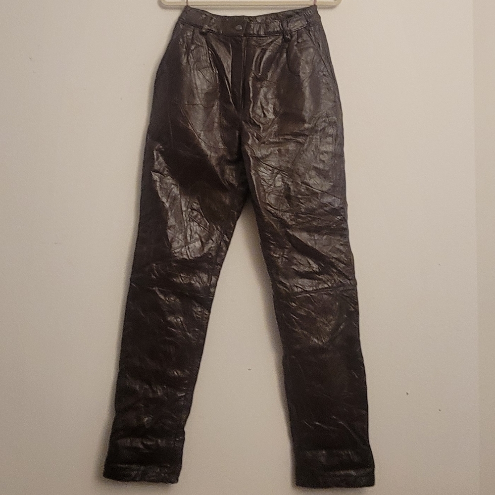vintage dark brown, heavy, patchwork leather pants